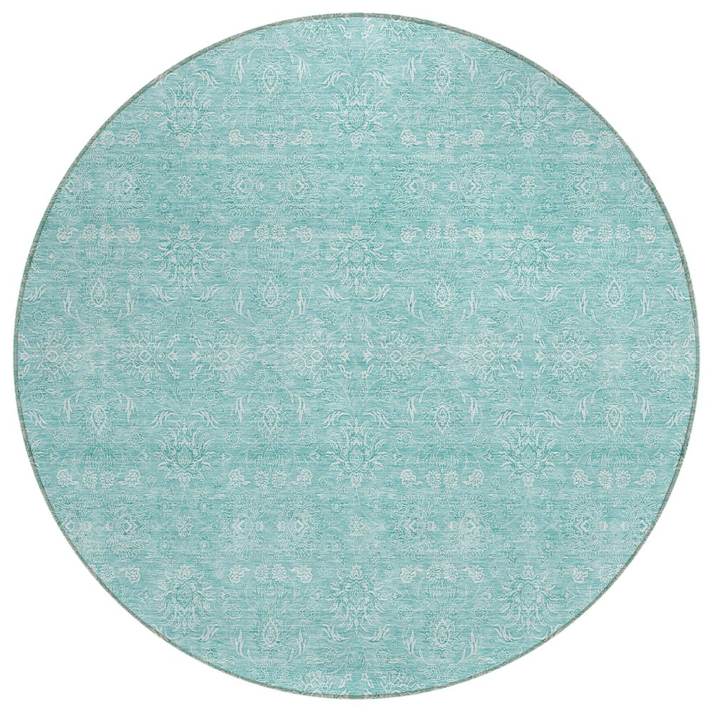 3' X 5' Aqua And Ivory Floral Washable Indoor Outdoor Area Rug