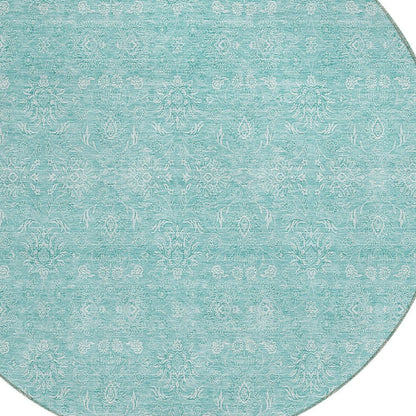 3' X 5' Aqua And Ivory Floral Washable Indoor Outdoor Area Rug