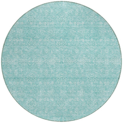 3' X 5' Aqua And Ivory Floral Washable Indoor Outdoor Area Rug