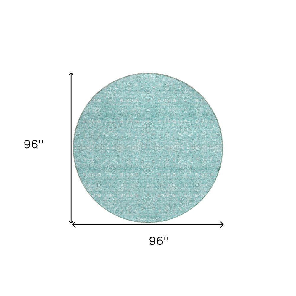 3' X 5' Aqua And Ivory Floral Washable Indoor Outdoor Area Rug