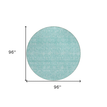 3' X 5' Aqua And Ivory Floral Washable Indoor Outdoor Area Rug
