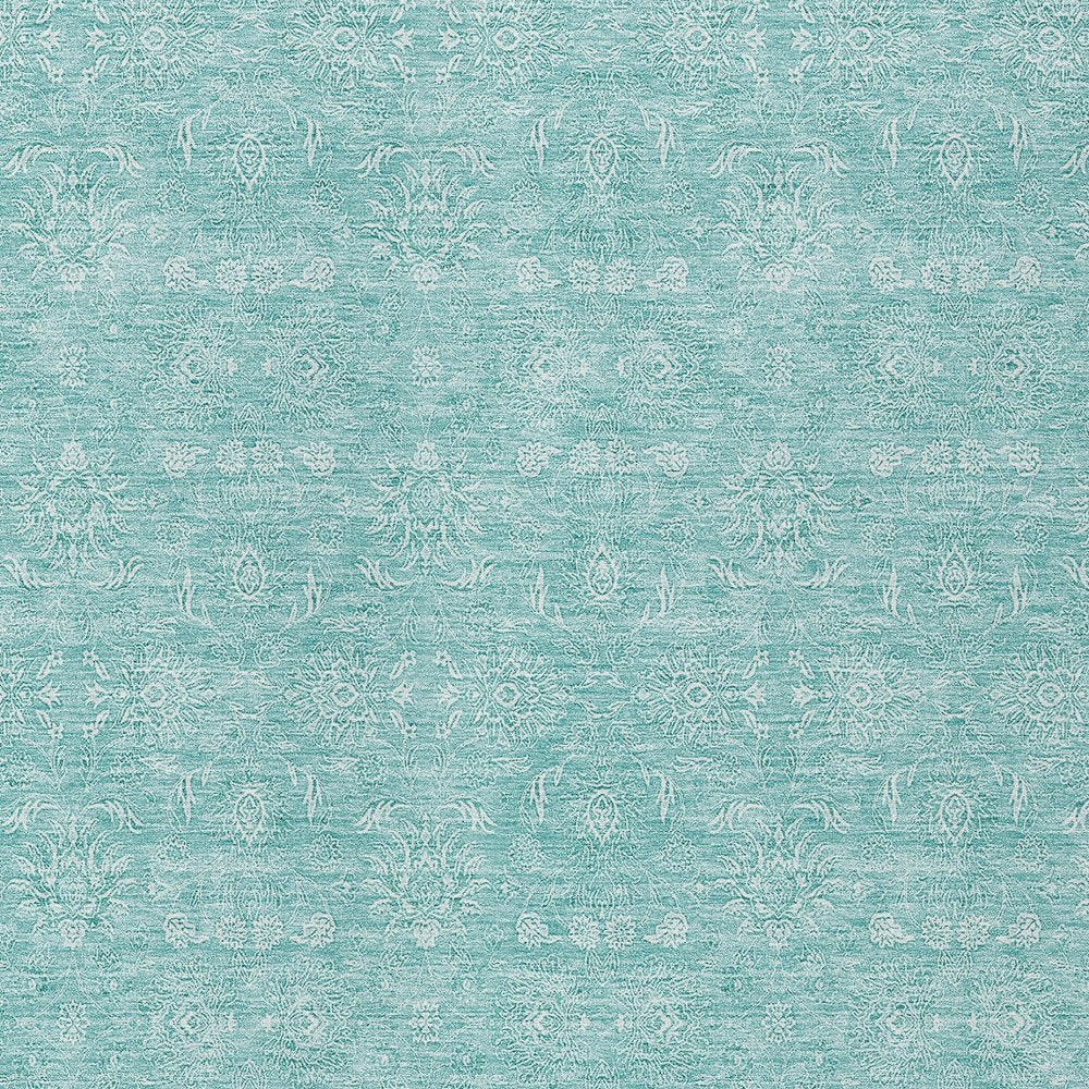 3' X 5' Aqua And Ivory Floral Washable Indoor Outdoor Area Rug