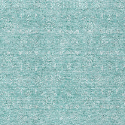 3' X 5' Aqua And Ivory Floral Washable Indoor Outdoor Area Rug