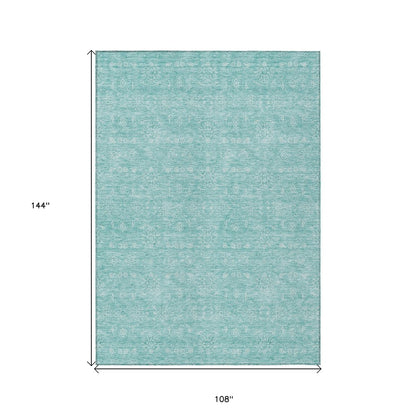 3' X 5' Aqua And Ivory Floral Washable Indoor Outdoor Area Rug