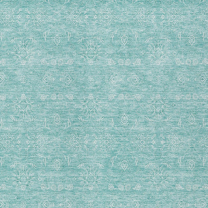 3' X 5' Aqua And Ivory Floral Washable Indoor Outdoor Area Rug