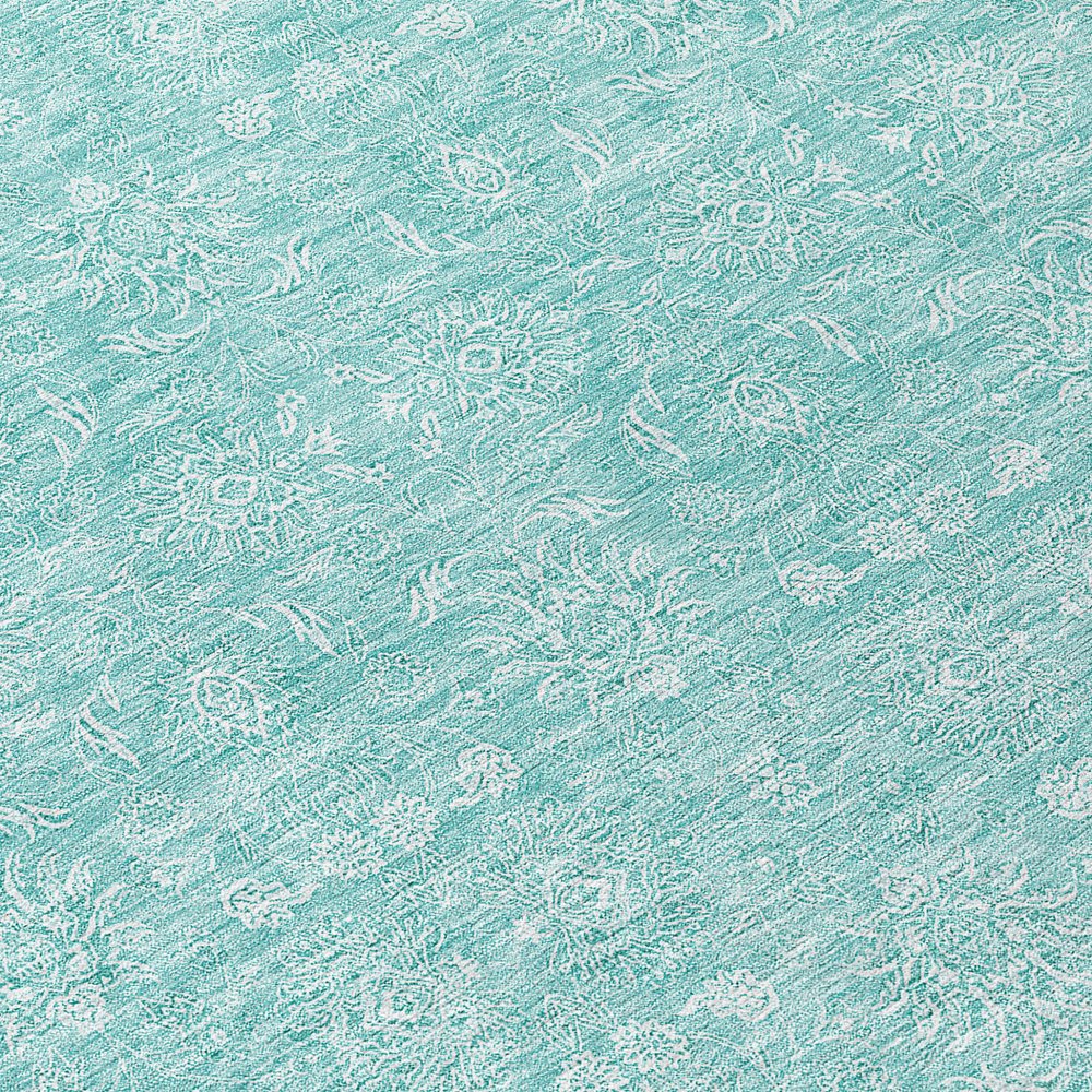 3' X 5' Aqua And Ivory Floral Washable Indoor Outdoor Area Rug
