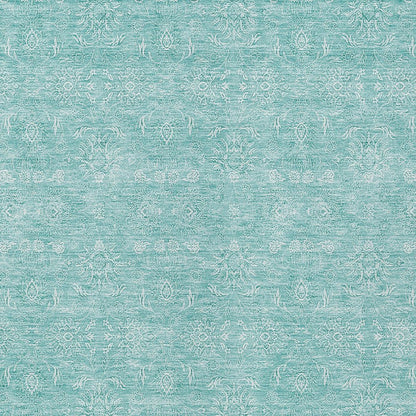 3' X 5' Aqua And Ivory Floral Washable Indoor Outdoor Area Rug