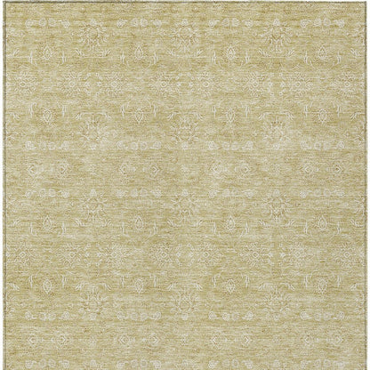 3' X 5' Beige Tan And Ivory Floral Washable Indoor Outdoor Area Rug