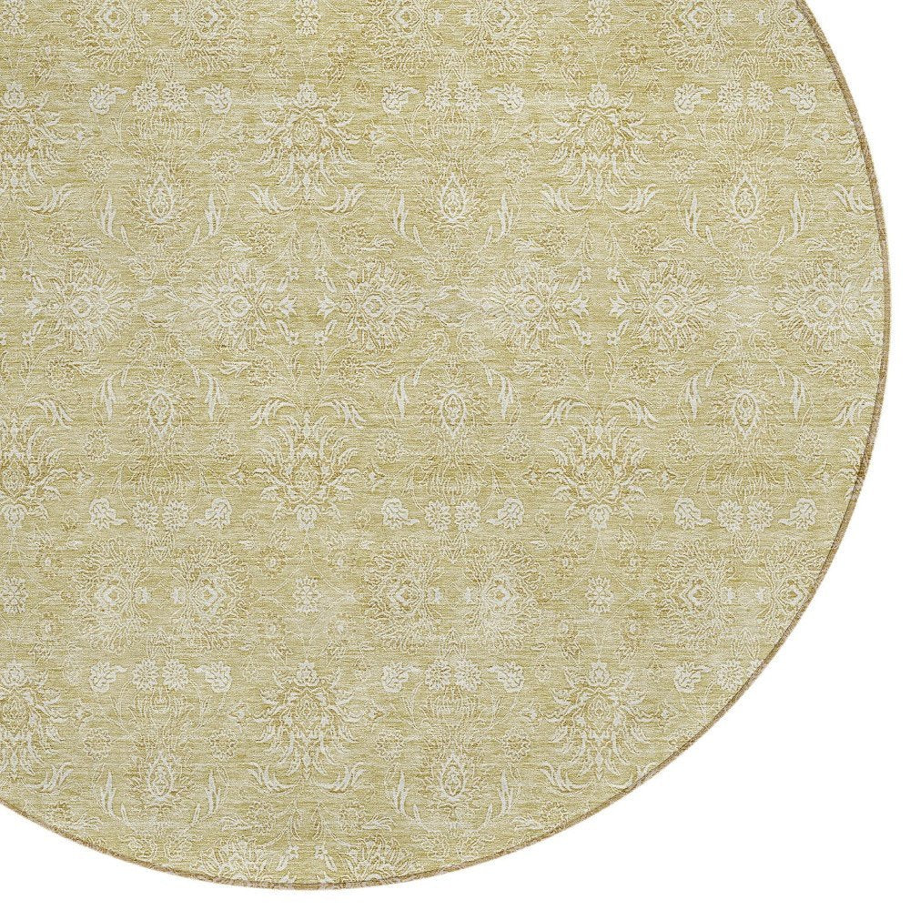 3' X 5' Beige Tan And Ivory Floral Washable Indoor Outdoor Area Rug