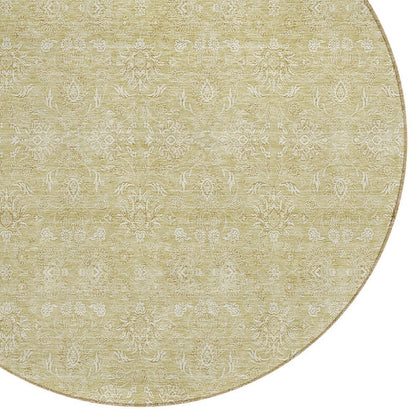 3' X 5' Beige Tan And Ivory Floral Washable Indoor Outdoor Area Rug