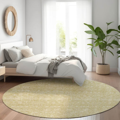 3' X 5' Beige Tan And Ivory Floral Washable Indoor Outdoor Area Rug
