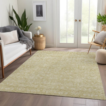 3' X 5' Beige Tan And Ivory Floral Washable Indoor Outdoor Area Rug