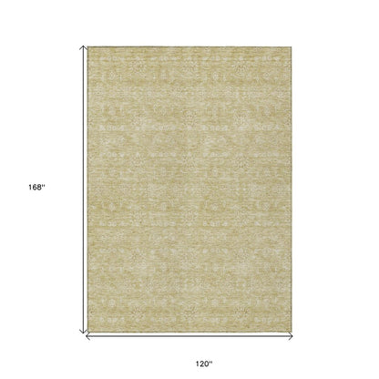3' X 5' Beige Tan And Ivory Floral Washable Indoor Outdoor Area Rug