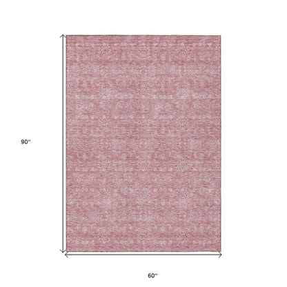 3' X 5' Blush Pink And Ivory Floral Washable Indoor Outdoor Area Rug