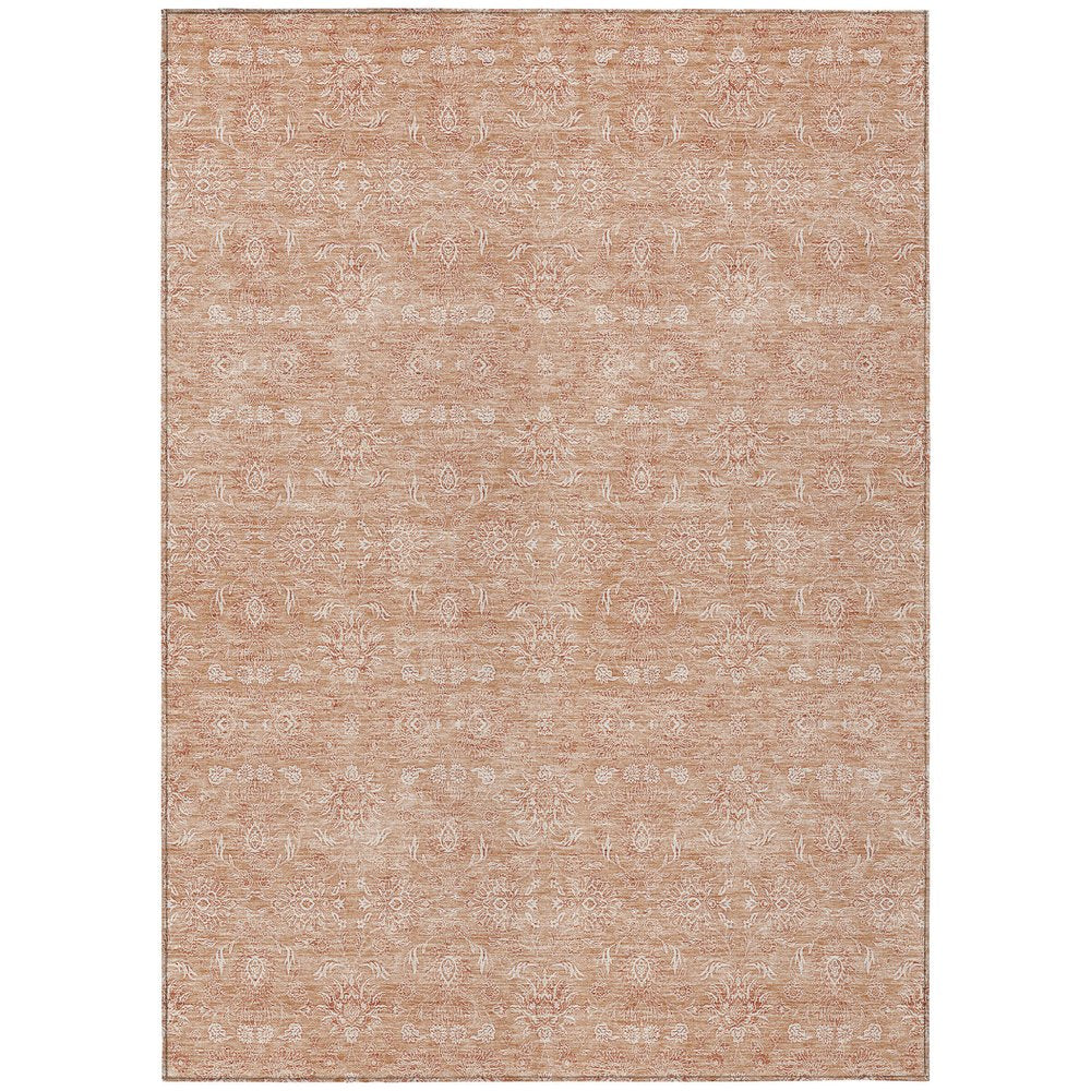 3' X 5' Copper And Beige Floral Washable Indoor Outdoor Area Rug