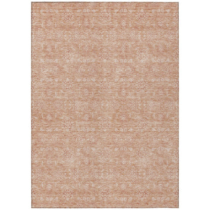 3' X 5' Copper And Beige Floral Washable Indoor Outdoor Area Rug