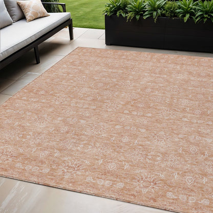 3' X 5' Copper And Beige Floral Washable Indoor Outdoor Area Rug