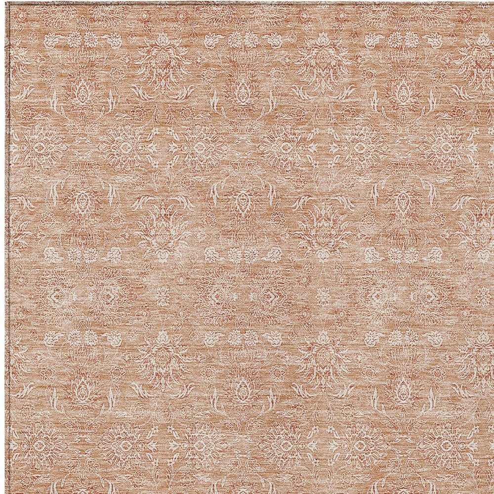 3' X 5' Copper And Beige Floral Washable Indoor Outdoor Area Rug