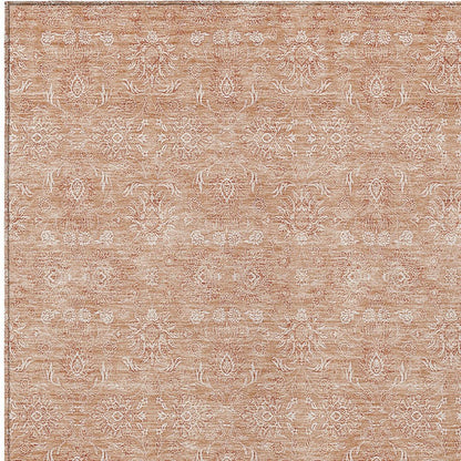 3' X 5' Copper And Beige Floral Washable Indoor Outdoor Area Rug