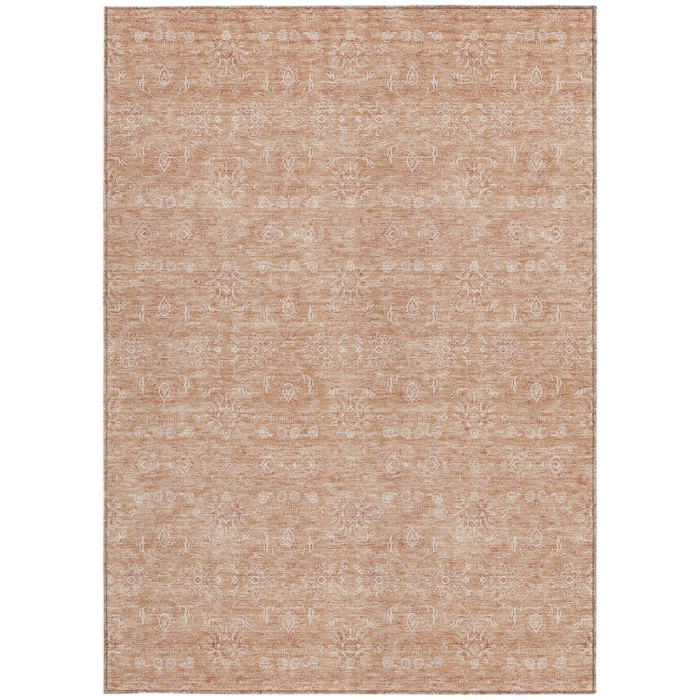 3' X 5' Copper And Beige Floral Washable Indoor Outdoor Area Rug