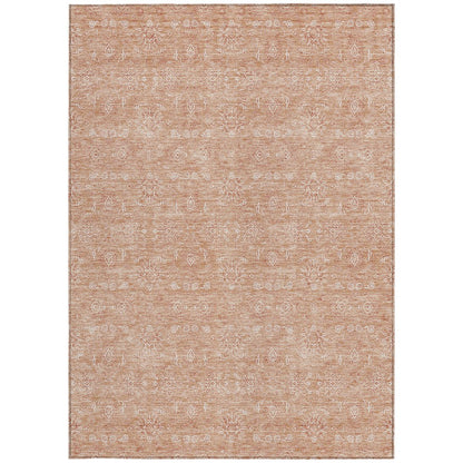 3' X 5' Copper And Beige Floral Washable Indoor Outdoor Area Rug