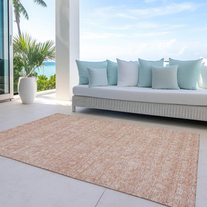 3' X 5' Copper And Beige Floral Washable Indoor Outdoor Area Rug