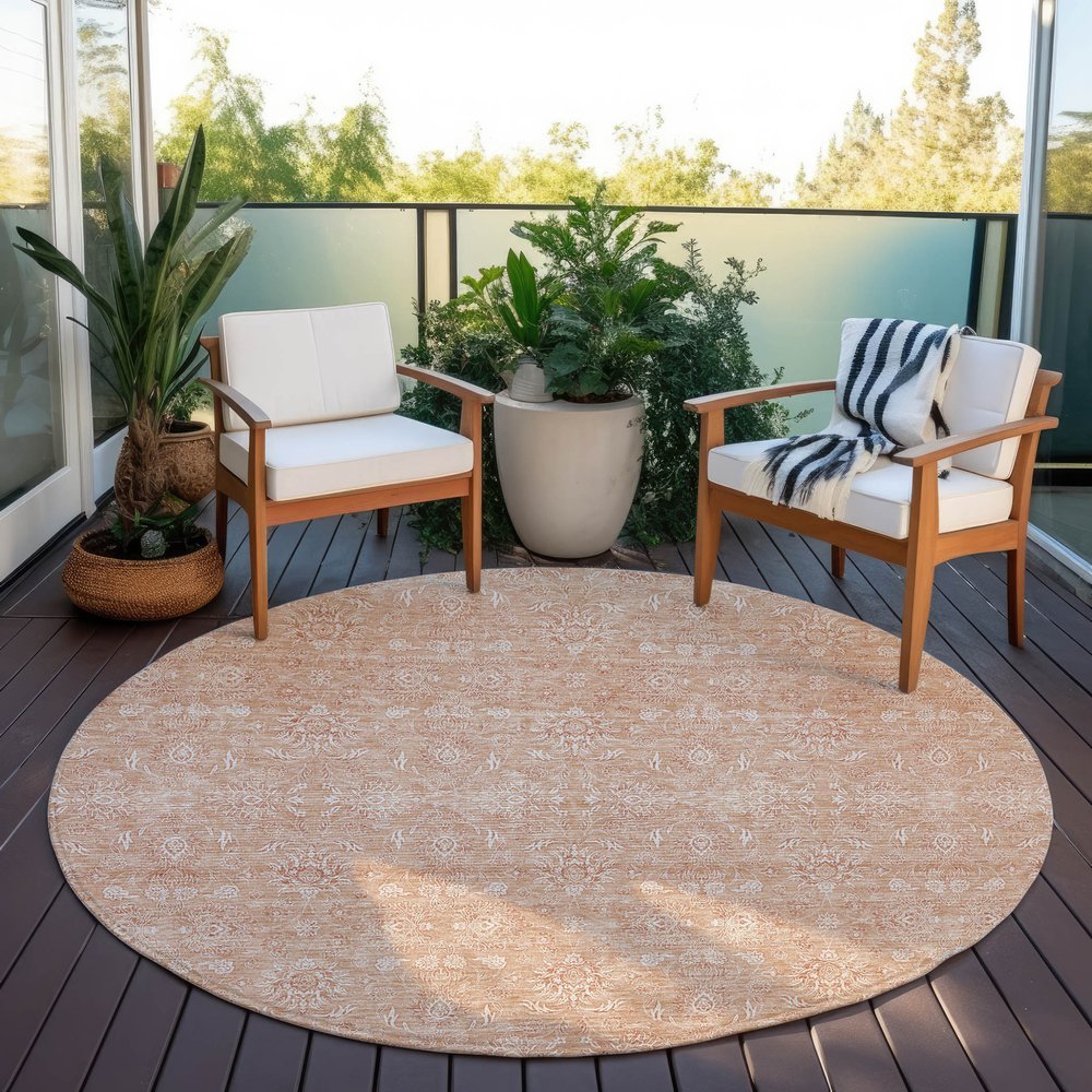 3' X 5' Copper And Beige Floral Washable Indoor Outdoor Area Rug