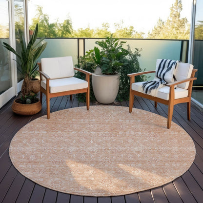 3' X 5' Copper And Beige Floral Washable Indoor Outdoor Area Rug