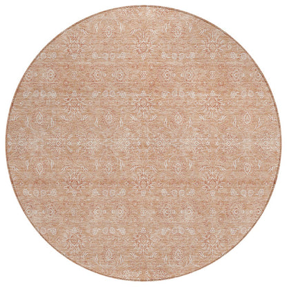 3' X 5' Copper And Beige Floral Washable Indoor Outdoor Area Rug