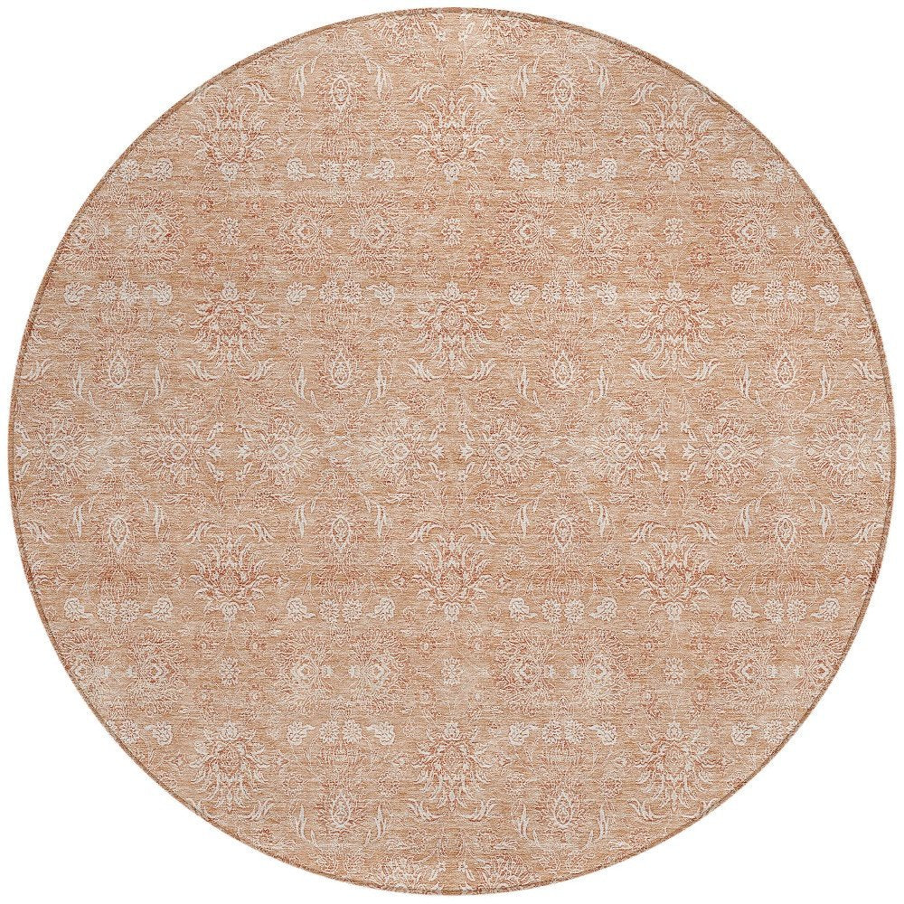 3' X 5' Copper And Beige Floral Washable Indoor Outdoor Area Rug