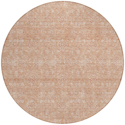 3' X 5' Copper And Beige Floral Washable Indoor Outdoor Area Rug
