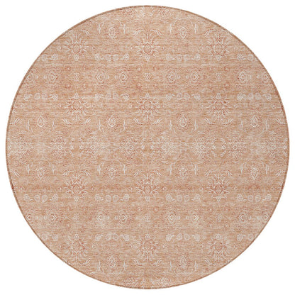 3' X 5' Copper And Beige Floral Washable Indoor Outdoor Area Rug