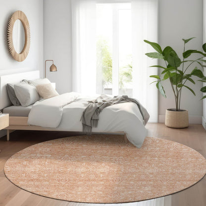 3' X 5' Copper And Beige Floral Washable Indoor Outdoor Area Rug