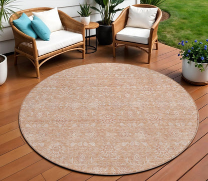 3' X 5' Copper And Beige Floral Washable Indoor Outdoor Area Rug