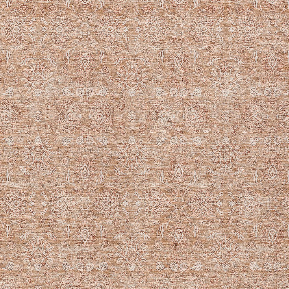 3' X 5' Copper And Beige Floral Washable Indoor Outdoor Area Rug