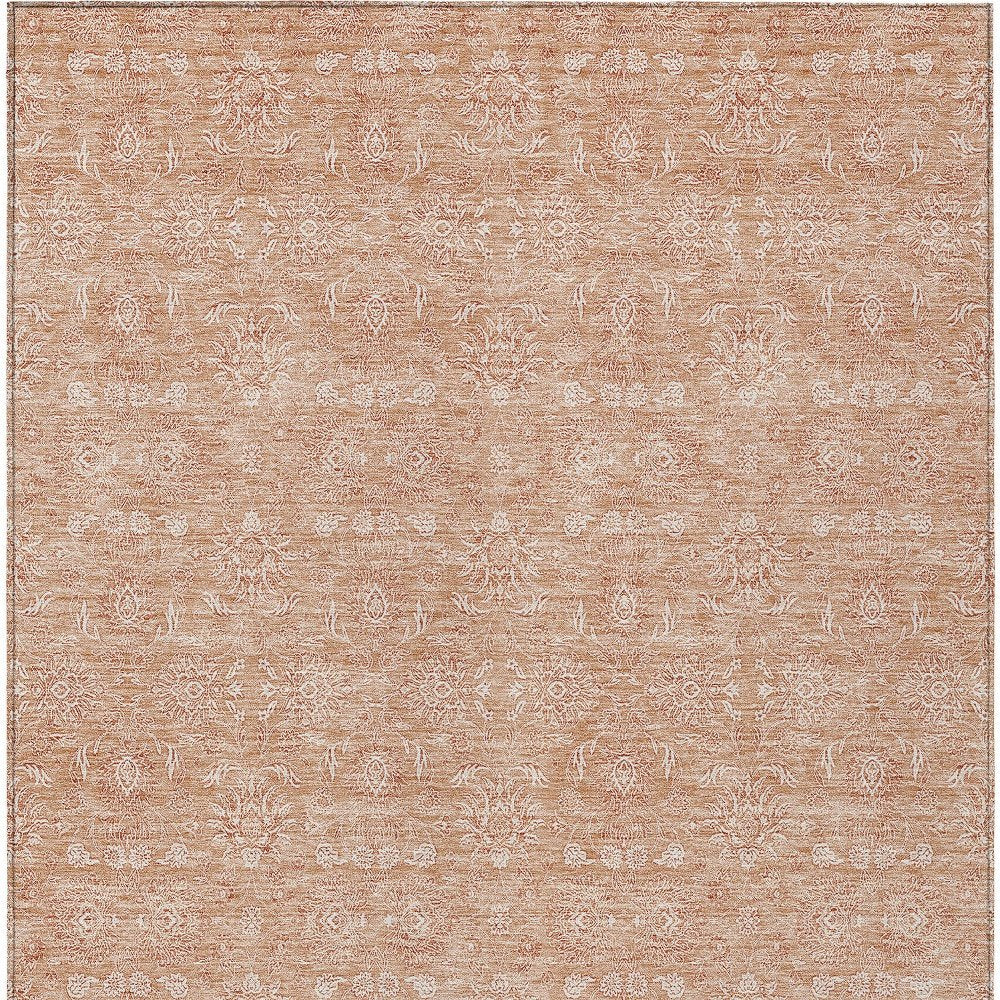 3' X 5' Copper And Beige Floral Washable Indoor Outdoor Area Rug