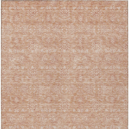 3' X 5' Copper And Beige Floral Washable Indoor Outdoor Area Rug