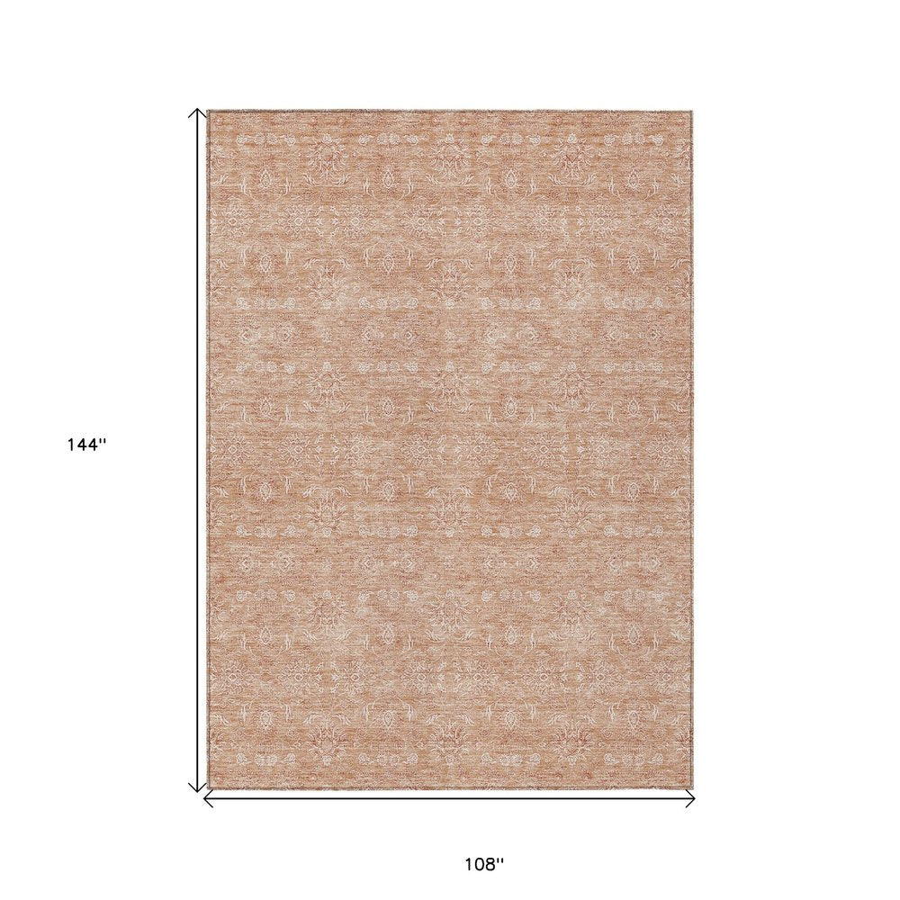 3' X 5' Copper And Beige Floral Washable Indoor Outdoor Area Rug