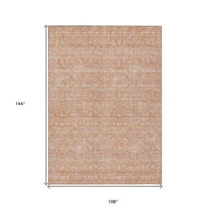 3' X 5' Copper And Beige Floral Washable Indoor Outdoor Area Rug