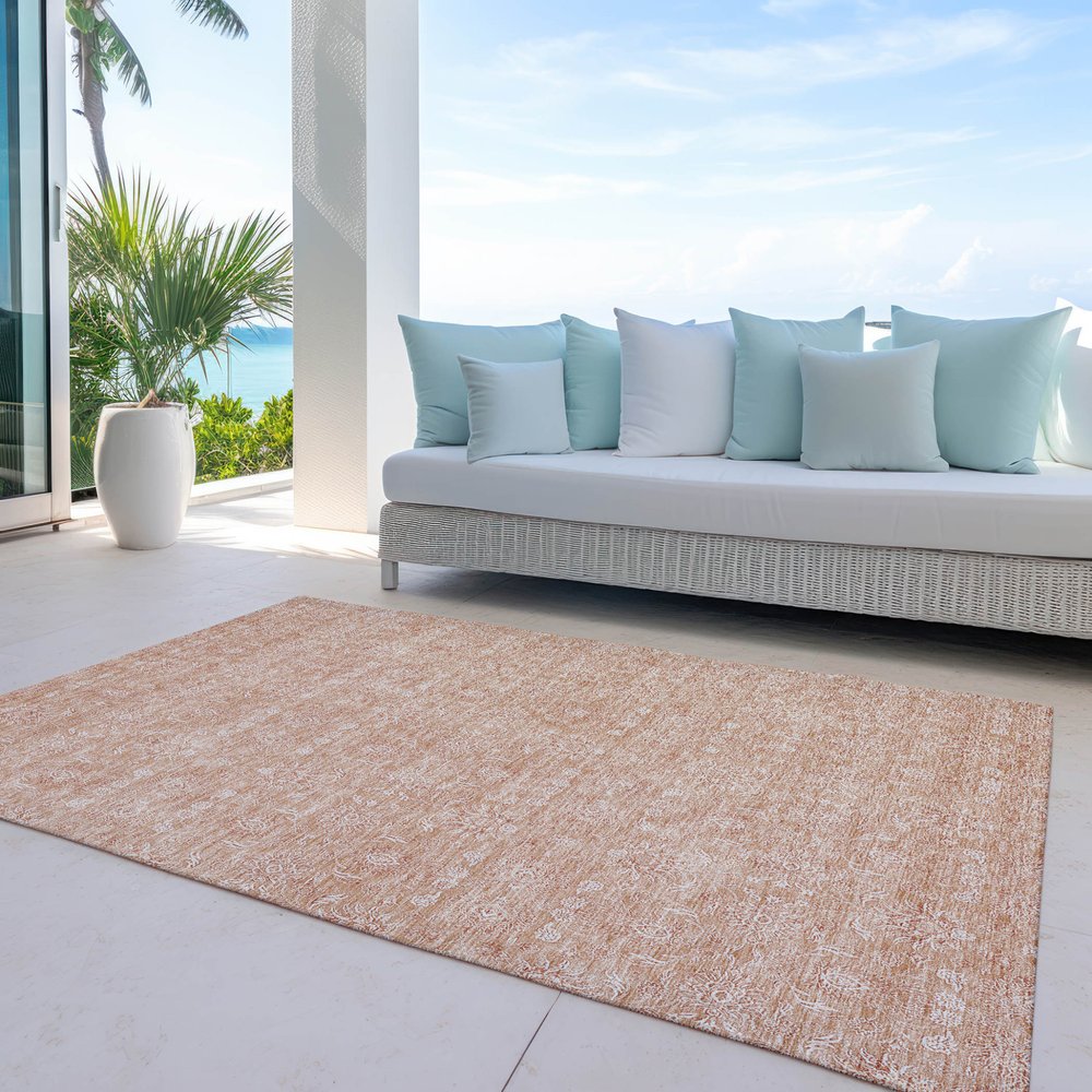 3' X 5' Copper And Beige Floral Washable Indoor Outdoor Area Rug