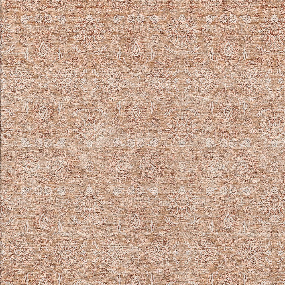 3' X 5' Copper And Beige Floral Washable Indoor Outdoor Area Rug