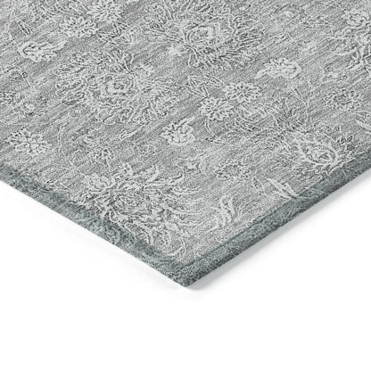 3' X 5' Gray Silver And Ivory Floral Washable Indoor Outdoor Area Rug