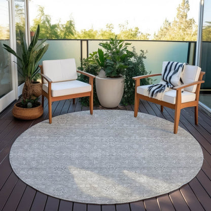 3' X 5' Gray Silver And Ivory Floral Washable Indoor Outdoor Area Rug