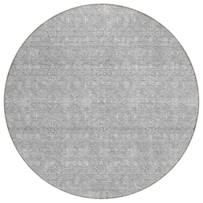 3' X 5' Gray Silver And Ivory Floral Washable Indoor Outdoor Area Rug