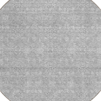 3' X 5' Gray Silver And Ivory Floral Washable Indoor Outdoor Area Rug