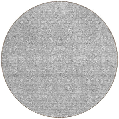3' X 5' Gray Silver And Ivory Floral Washable Indoor Outdoor Area Rug