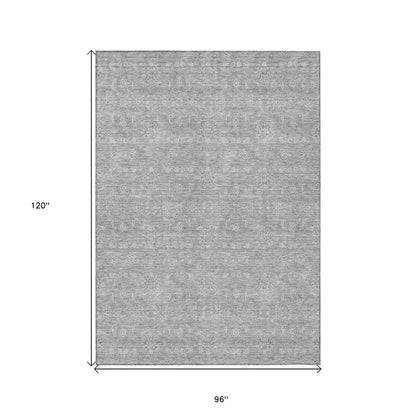 3' X 5' Gray Silver And Ivory Floral Washable Indoor Outdoor Area Rug