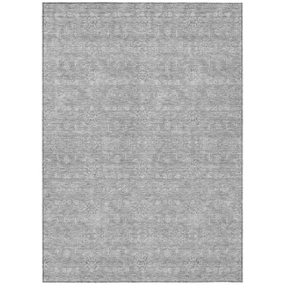 3' X 5' Gray Silver And Ivory Floral Washable Indoor Outdoor Area Rug