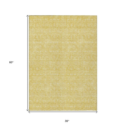 3' X 5' Yellow Gold And Ivory Floral Washable Indoor Outdoor Area Rug