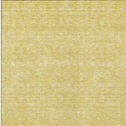 3' X 5' Yellow Gold And Ivory Floral Washable Indoor Outdoor Area Rug